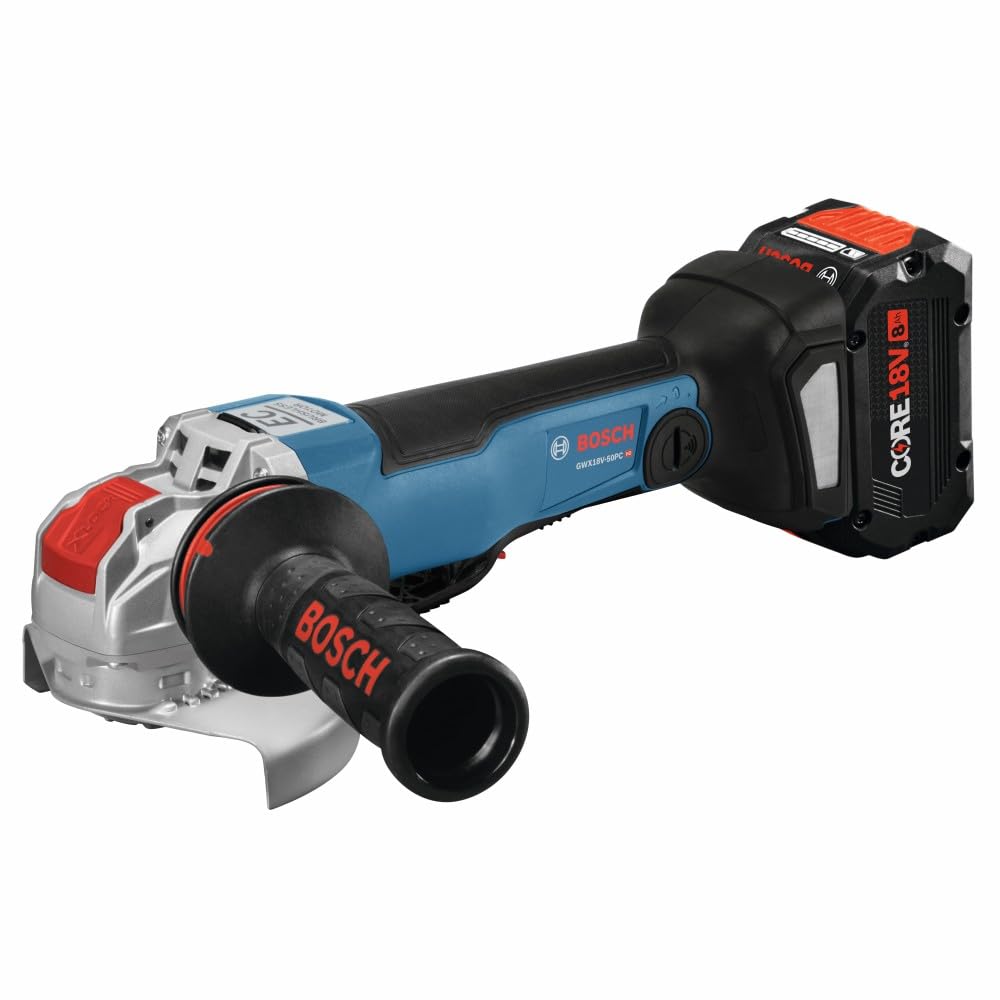 Bosch 18V GWX18V-50PCB14 X-LOCK Brushless Connected-Ready 4-1/2 In. – 5 In. Angle Grinder with No Lock-On Paddle Switch Kit and (1) CORE18V® 8 Ah High Power Battery