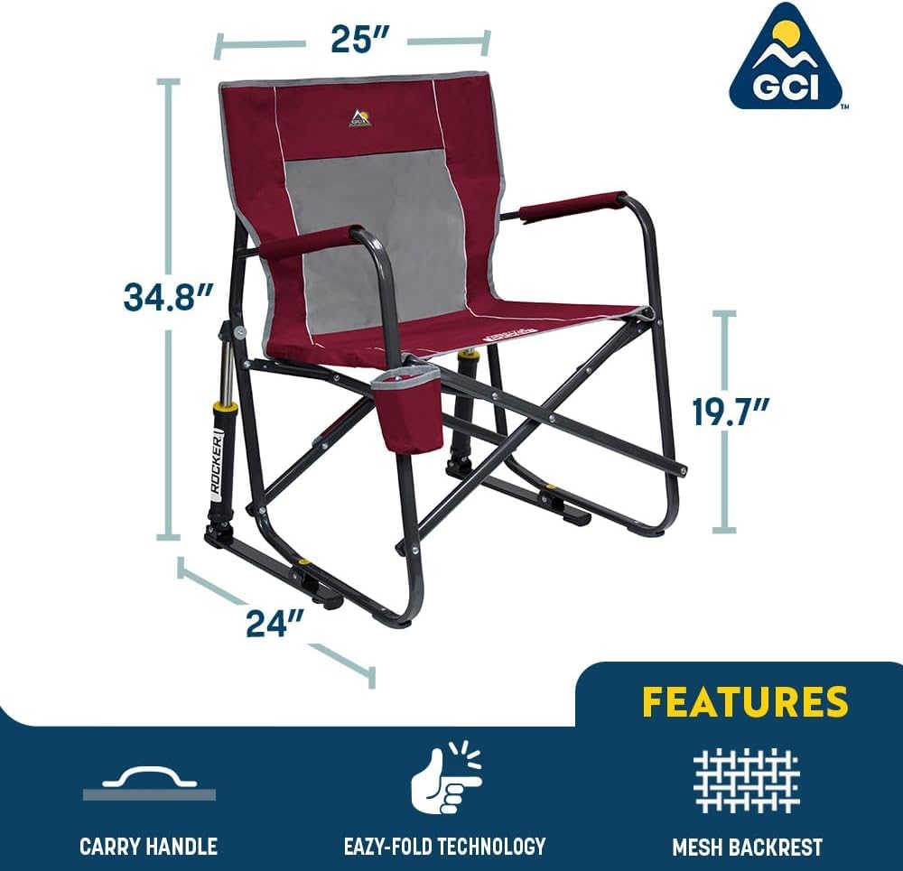 GCI Outdoor Camping Chair Freestyle Rocker | Portable Folding Rocking Chair with Solid, Durable Armrests, Drink Holder & Comfortable Backrest — Cinnamon