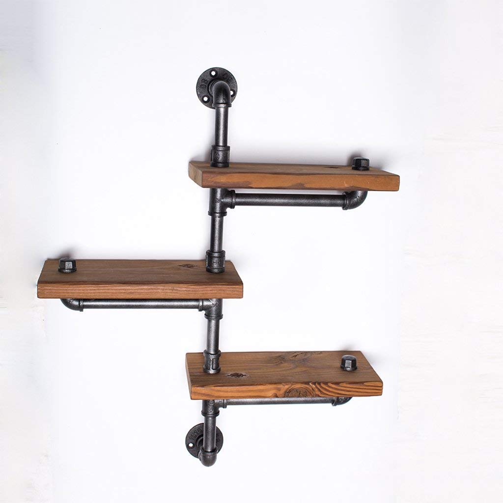 Vintage Iron YIMJ Coat Rack Water Pipe Wall Mount Art with Wood Board Shelf Vintage Bookshelf Kitchen Shelf, c