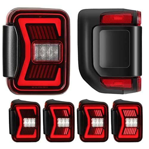 Taillights Winjet Compatible with 2019-2026 Jeep Gladiator JT [2019 2020 2021 2022 2023 2024 2025 2026 Jeep Gladiator JT] LED Sequential Tail Lights Rear Tail Lamps (Red Lens)