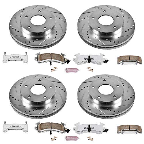 Power Stop K2847-26 Z26 Carbon Fiber Brake Pads Front and Rear with Drilled & Slotted Brake Rotors Kit For Oldsmobile Toronado 1979-1985 [Model Specific]