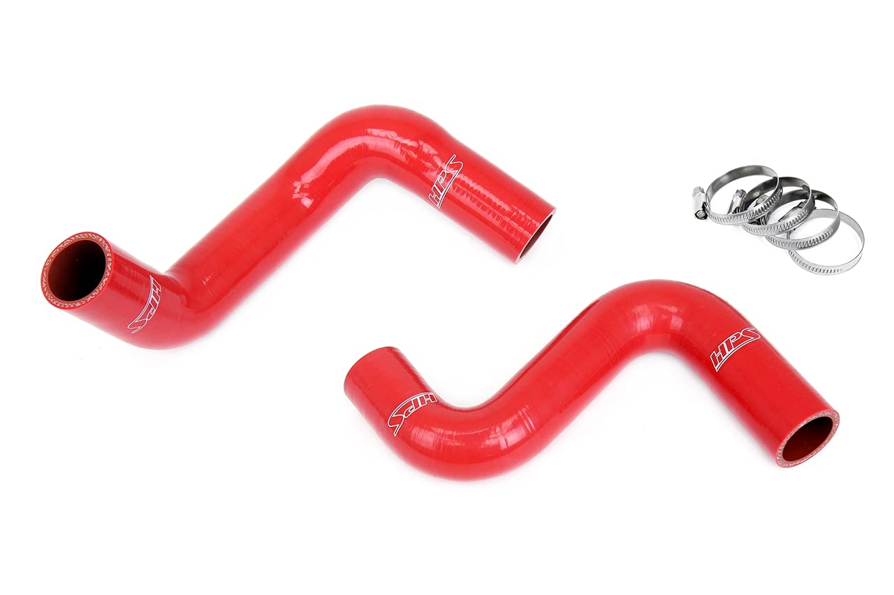 3-ply HPS Red Reinforced Silicone Radiator Coolant Hose Kit Compatible for 1989-1998 Nissan 240SX with LS Swap (LS1 water pump, 8 o'clock thermostat, KA24DE radiator), 57-2057-RED