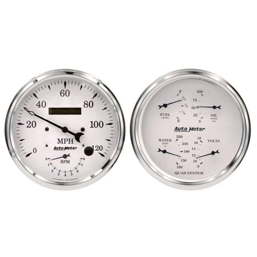 Auto Meter Gauge Kit 1652, 2 Pc., Tach/Speedo & Quad, 5", Old TYME White