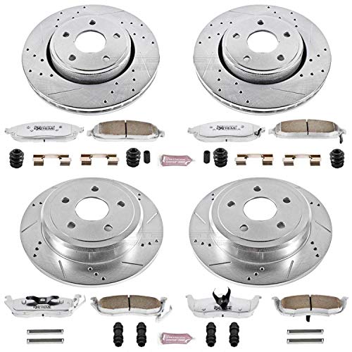 Power Stop Z26 K2220-26 Front and Rear Carbon Fiber Brake Pads with Drilled & Slotted Brake Rotors Kit For Jeep Commander 2006-2010, Jeep Grand Cherokee 2005-2010 [Model Specific]