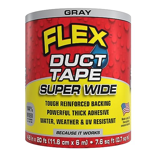 Super Wide Flex Duct Tape, 4.6 Inches x 20 Feet, Gray, Heavy Duty Strong, Multi-Surface, Water, Weather and UV Resistant, Tearable, Perfect for Boxes, No Residue