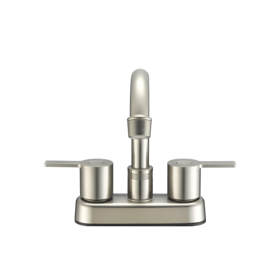 Dura Faucet Modern (DF-PB155M-SN) RV Bathroom Faucet with Dual Levers – Satin Nickel 4-Inch Center Set, High-Arc Spout, Easy 2-Hole Installation – Lightweight, Lead-Free, and Washerless Design