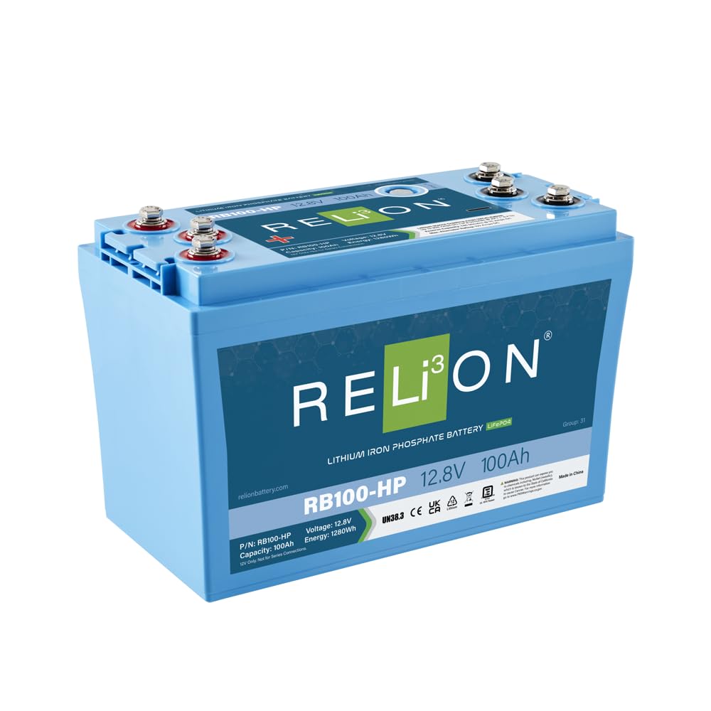 12V RELiON RB100-HP | 100 Ah LiFePO4 Lithium-Ion Dual Purpose Battery | Cranking + House Power | Group 31 | Waterproof (IP67 Rating) | 10 Year Warranty | Perfect for Fresh & Salt Water Boats, RV etc.