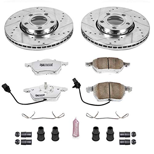 Power Stop K5229-26 Z26 Carbon Fiber Brake Pads with Drilled & Slotted Brake Rotors Kit For Audi A4 2005 [Model Specific]