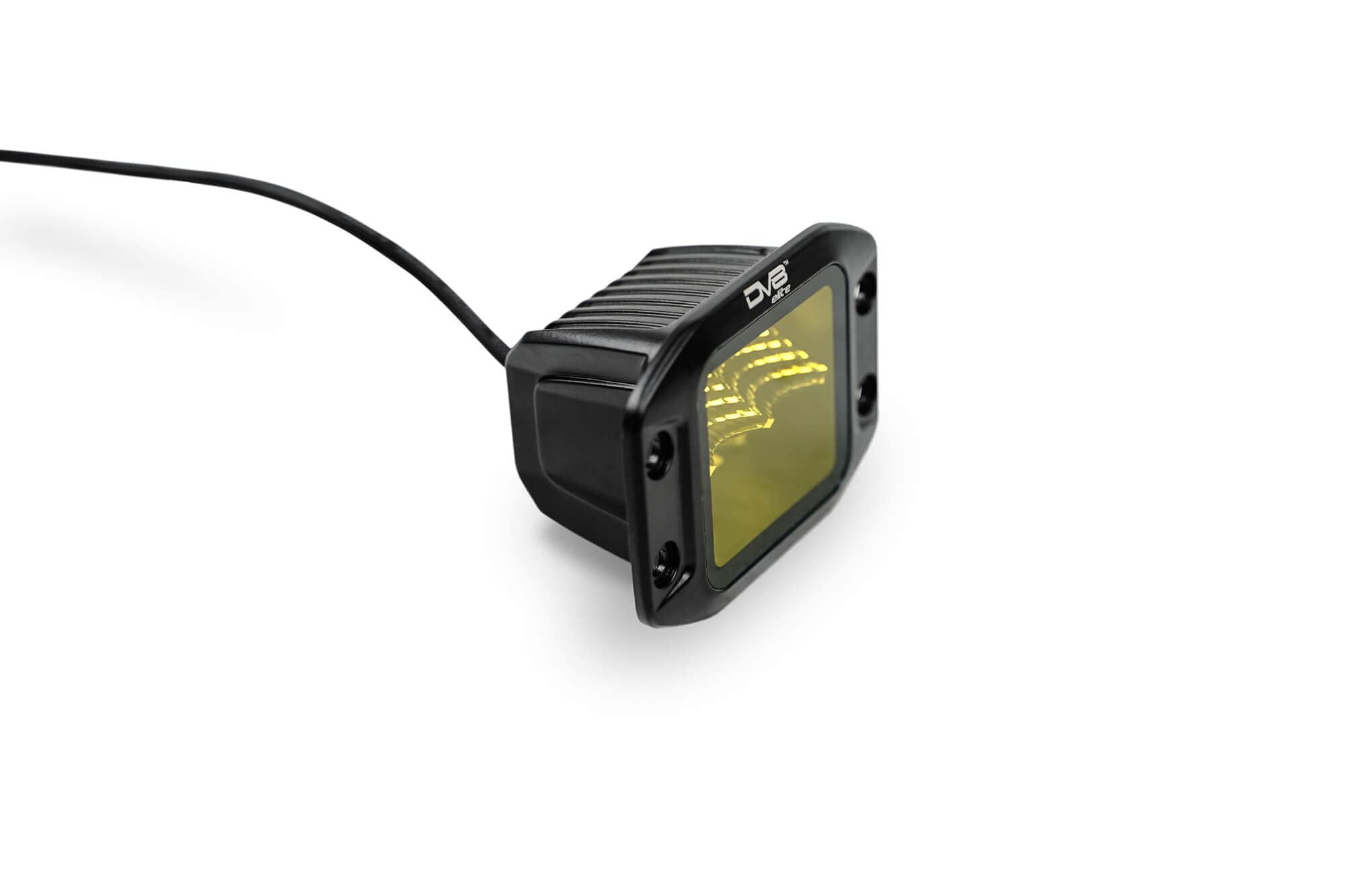 Elite Series 3-inch LED Amber Flush Mount Off-Road Light Pod | Flood Light Pattern | OD Face Plate Size: 4.8” x 3.5” x 2.75” | Bezel-Less Housing with Heat Fins | DV8 Offroad