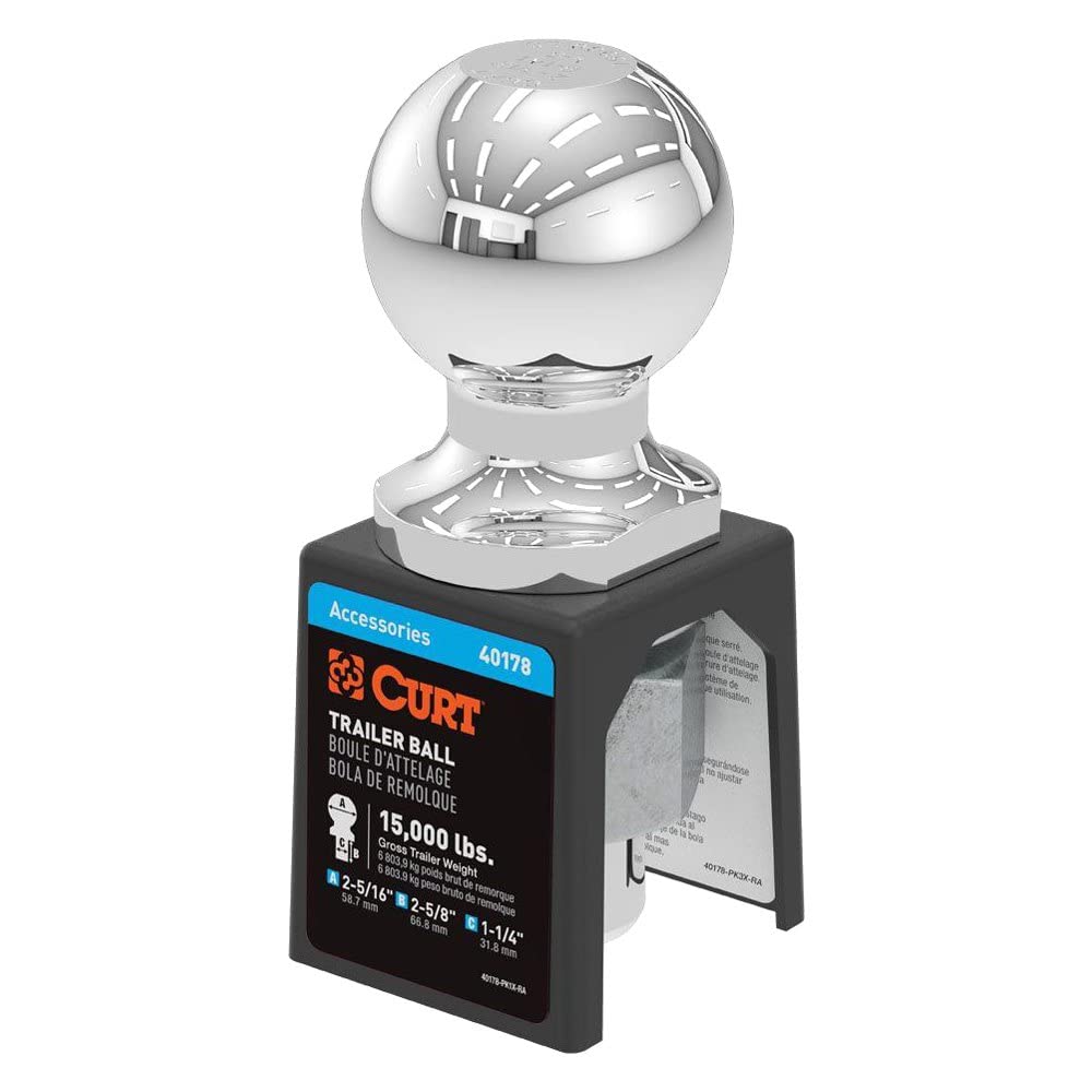 2-5/16-Inch CURT Chrome Trailer Hitch Ball, 15,000 lbs, 1-1/4 x 2-5/8-Inch Shank, Packaged