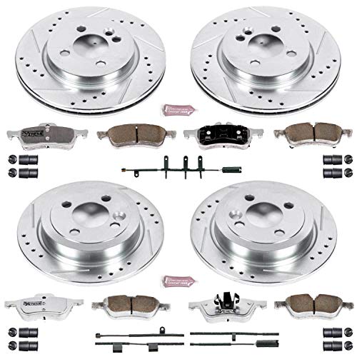 Power Stop K6296-26 Z26 Carbon Fiber Brake Pads Front and Rear with Drilled & Slotted Brake Rotors Kit For Mini Cooper 2007-2008 [Model Specific]