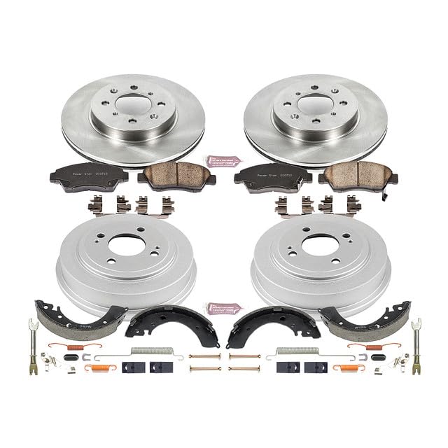 Power Stop KOE15088DK Front and Rear Replacement Brake Kit-OE Brake Drums & Ceramic Brake Pads For Honda Fit 2007-2008 [Model Specific]