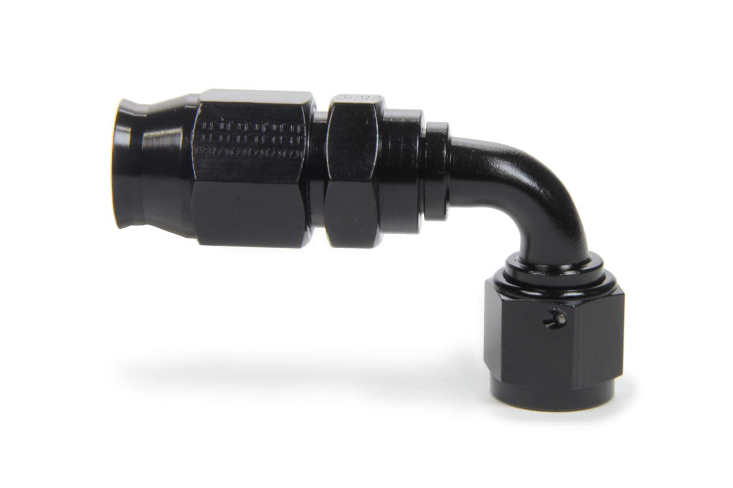 FRAGOLA Fitting, 90 Degree, Race-Rite, PTFE Hose, 8 an Hose to 8 an Female, Swivel, Aluminum, Black, Each