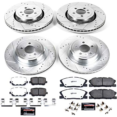 Power Stop K7051-26 Z26 Carbon Fiber Brake Pads Front and Rear with Drilled & Slotted Brake Rotors Kit For Dodge Charger 2014-2023 [Model Specific]
