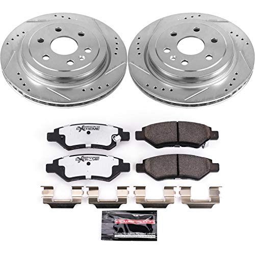Power Stop K5543-26 Z26 Carbon Fiber Brake Pads Rear with Drilled & Slotted Brake Rotors Kit For Cadillac SRX 2010-2016, Saab 9-4X 2011 [Model Specific]