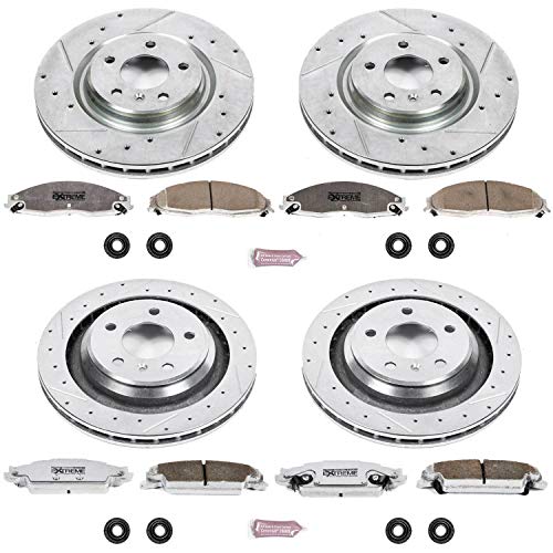 Power Stop K4485-26 Z26 Carbon Fiber Brake Pads Front and Rear with Drilled & Slotted Brake Rotors Kit