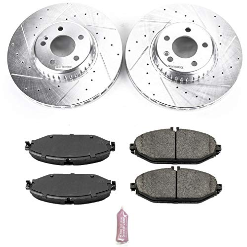 Power Stop K7182 Z23 Carbon Fiber Brake Pads with Drilled & Slotted Brake Rotors Kit Front