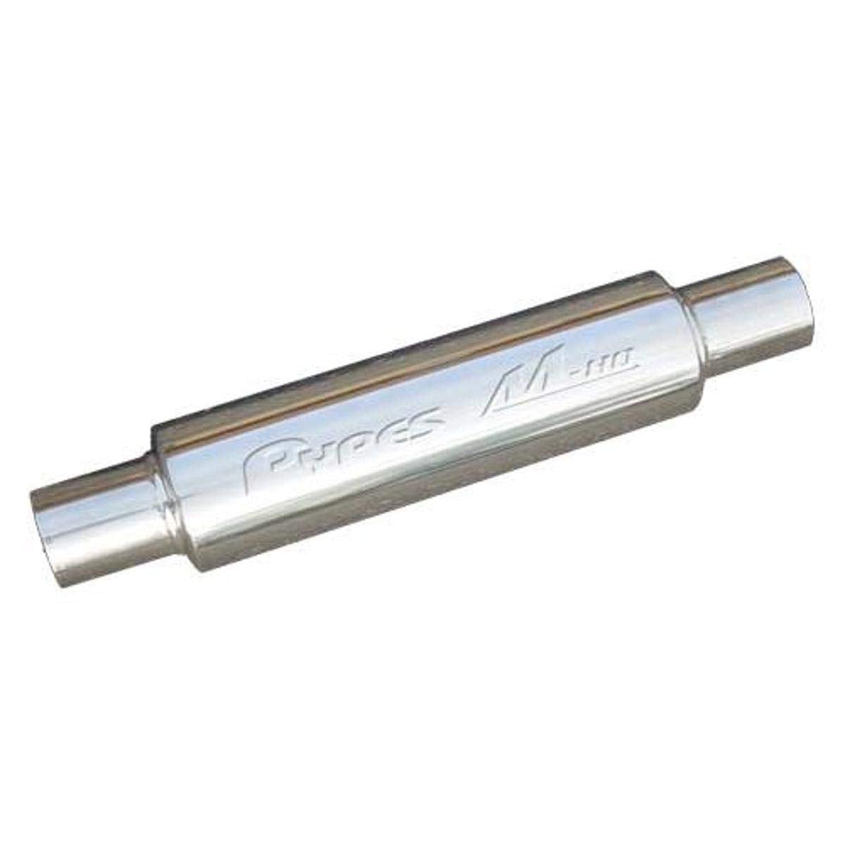 Pypes Exhaust M-80 Style 14" Long 4" OD 2-1/2" Center Inlet MVR203S 2-1/2" Center Outlet 304 Polished Stainless Steel Muffler