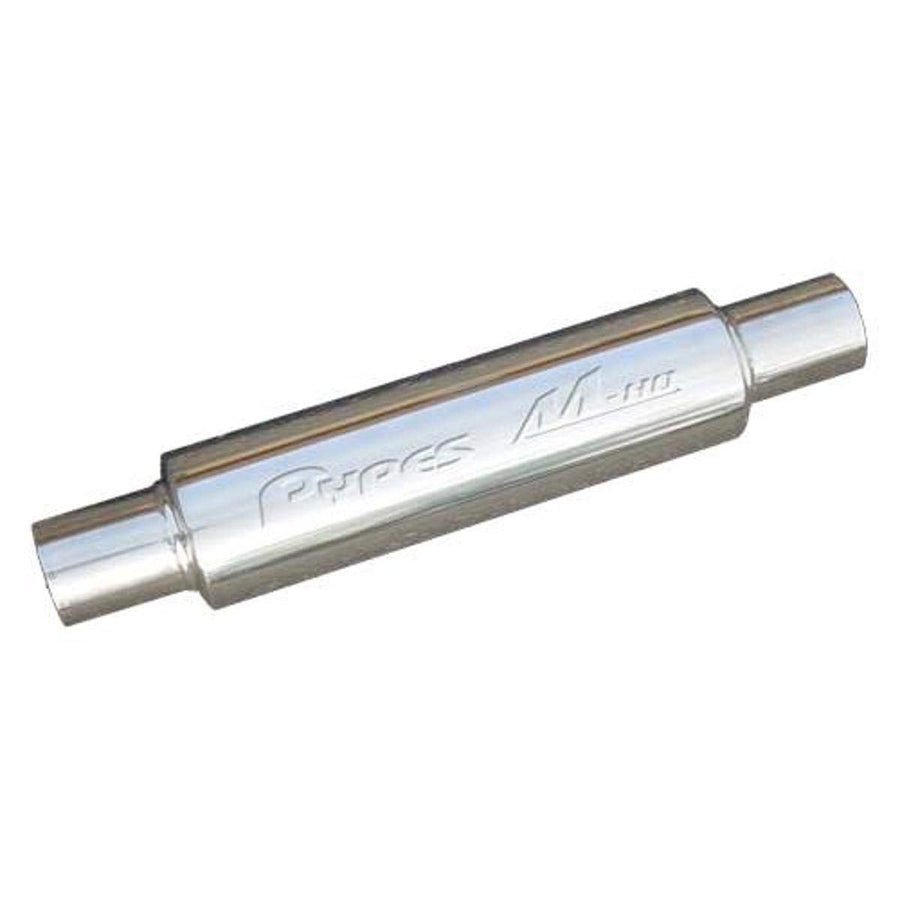 Pypes Exhaust M-80 Style 14" Long 4" OD 2-1/2" Center Inlet MVR203S 2-1/2" Center Outlet 304 Polished Stainless Steel Muffler