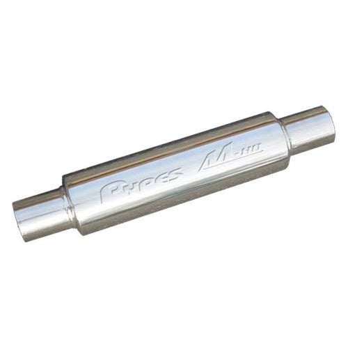 Pypes Exhaust M-80 Style 14" Long 4" OD 2-1/2" Center Inlet MVR203S 2-1/2" Center Outlet 304 Polished Stainless Steel Muffler