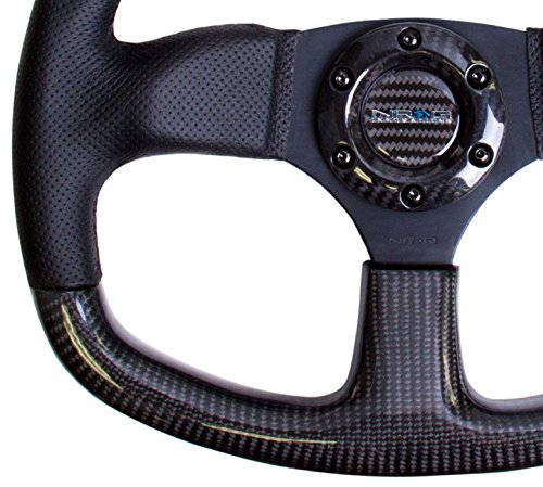 NRG Innovations Carbon Fiber NRG-ST-009CFBS Steering Wheel 320mm, Flat Bottom with Black Stitching, Leather Trim
