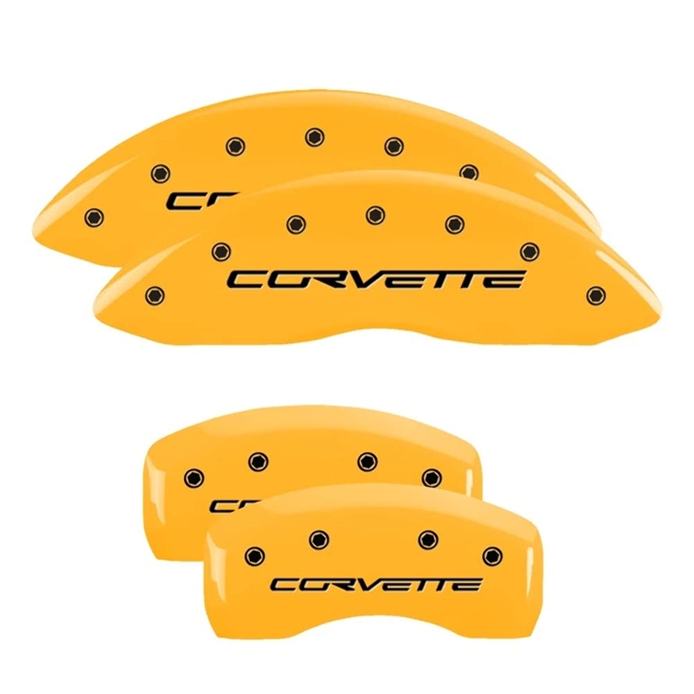 Brake Caliper Covers MGP for 2005-2013 Chevrolet Corvette - C6 Z51 Package - Yellow Powder-Coated Finish, Engraved Corvette Logo, Front and Rear Aluminum Caliper Covers (Set of 4)