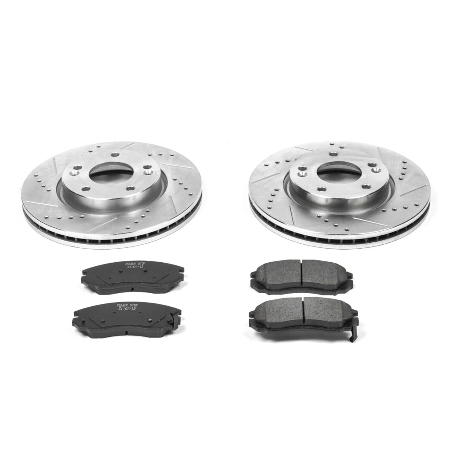 Power Stop K163 Z23 Front Carbon Fiber Brake Pads with Drilled & Slotted Brake Rotors Kit For Hyundai Tiburon 2004-2006 [Model Specific]