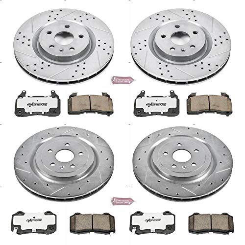 Brake Kit Power Stop For 2010-2015 Chevy Camaro 6.2L SS - Front and Rear Z26 Carbon Fiber Brake Pads with Drilled and Slotted Brake Rotors Replacement, K5603-26