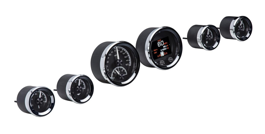 Dakota Digital HDX-2060-K 6 Gauge Universal Round Analog HDX Instrument System Black Alloy