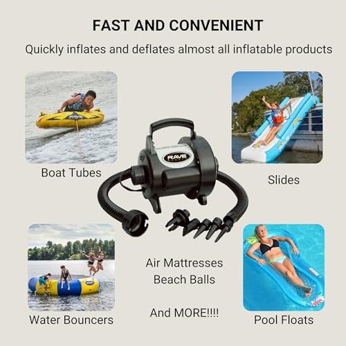 High Speed Rave Sports Inflator/Deflator, 3.0 psi, 48 CFM 120 VAC, with Adaptors, Black