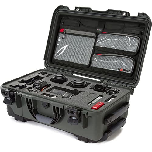 Waterproof Nanuk 935 Hard Case with Lid Organizer and Foam Insert for Canon, Nikon - 2 DSLR Body and Lens/Lenses - Olive