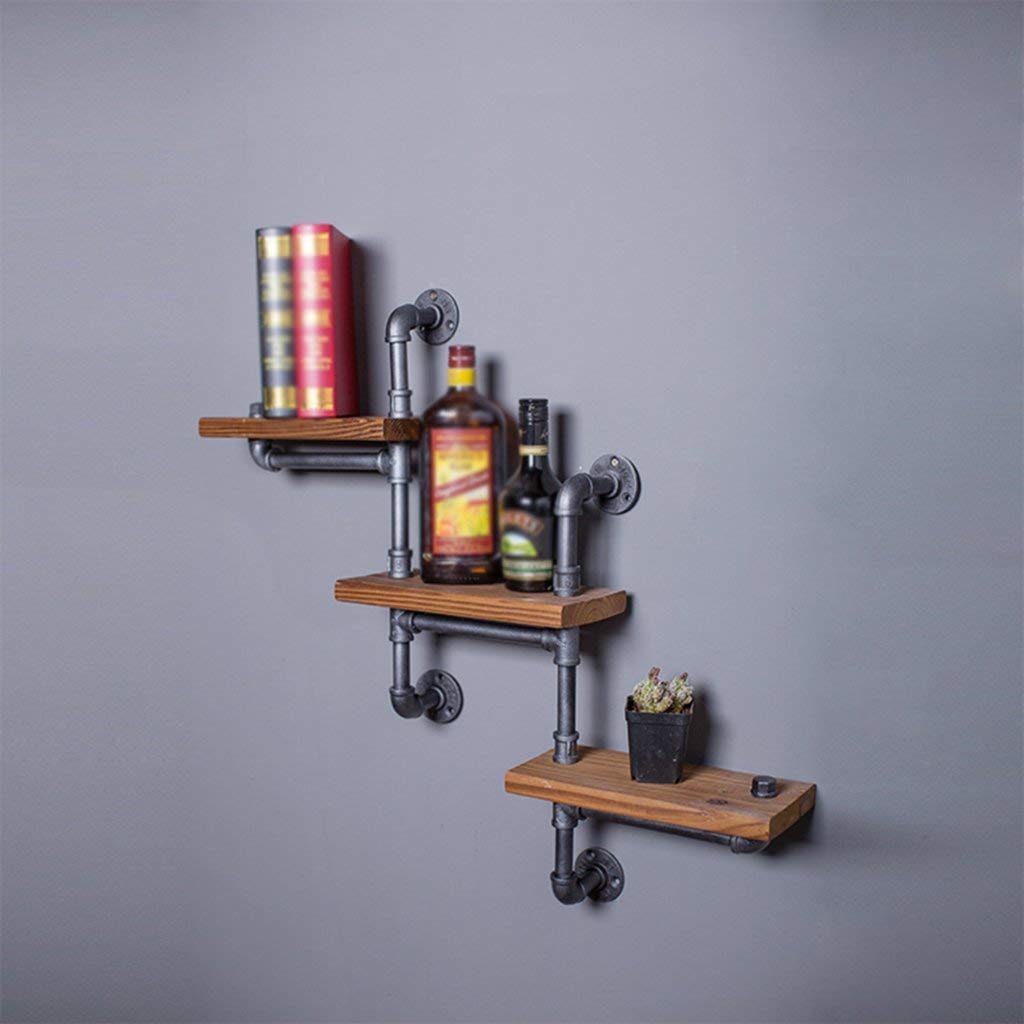YIMJ Vintage Iron Coat Rack Water Pipe Wall Mount Art with Wood Board Shelf Kitchen Bookshelf, c