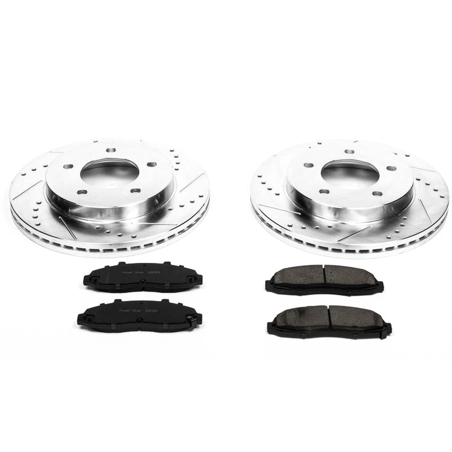 Power Stop K1866 Front Brake Pads Z23 Carbon Fiber with Drilled & Slotted Brake Rotors Kit For Ford F-150 1997-2003, Ford F-150 Heritage 2004 [Model Specific]