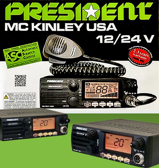 McKinley President AM/SSB CB Radio, 12/24V,40 Channel, NOAA Weather Alerts, Automatic SWR, ASC, Large LCD, NB, ANL, Hi-Cut Filters, VOX, Front Panel Loudspeaker, Clarifier, RF Power & Gain
