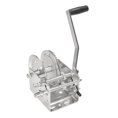 Two-Speed Fulton 142410 Trailer Winch, 2,600 lbs. Capacity, No Strap, 10 Inch Handle, Silver