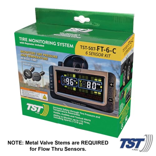 TPMS TST 507 Series - RV Tire Pressure Monitoring System with 6 Flow Thru Sensors & Color Display Monitor for Travel Trailers, Campers and Motorhomes (Metal Valve Stems Required for Flow Thru)