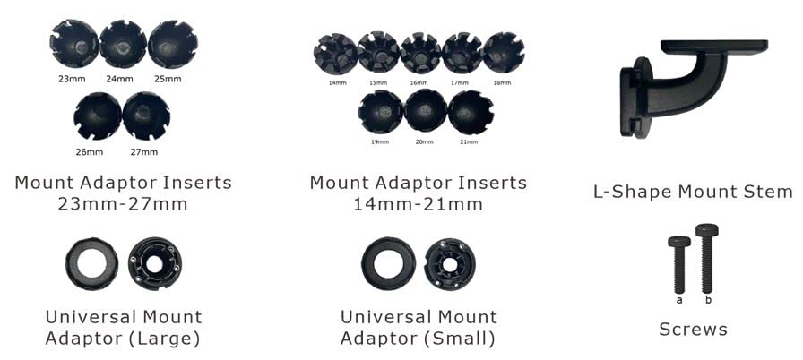 VSM-UNI2 Rydeen — Universal Mount (2 Sizes) with Headliner Adaptor (L-Shape Mount Stem)