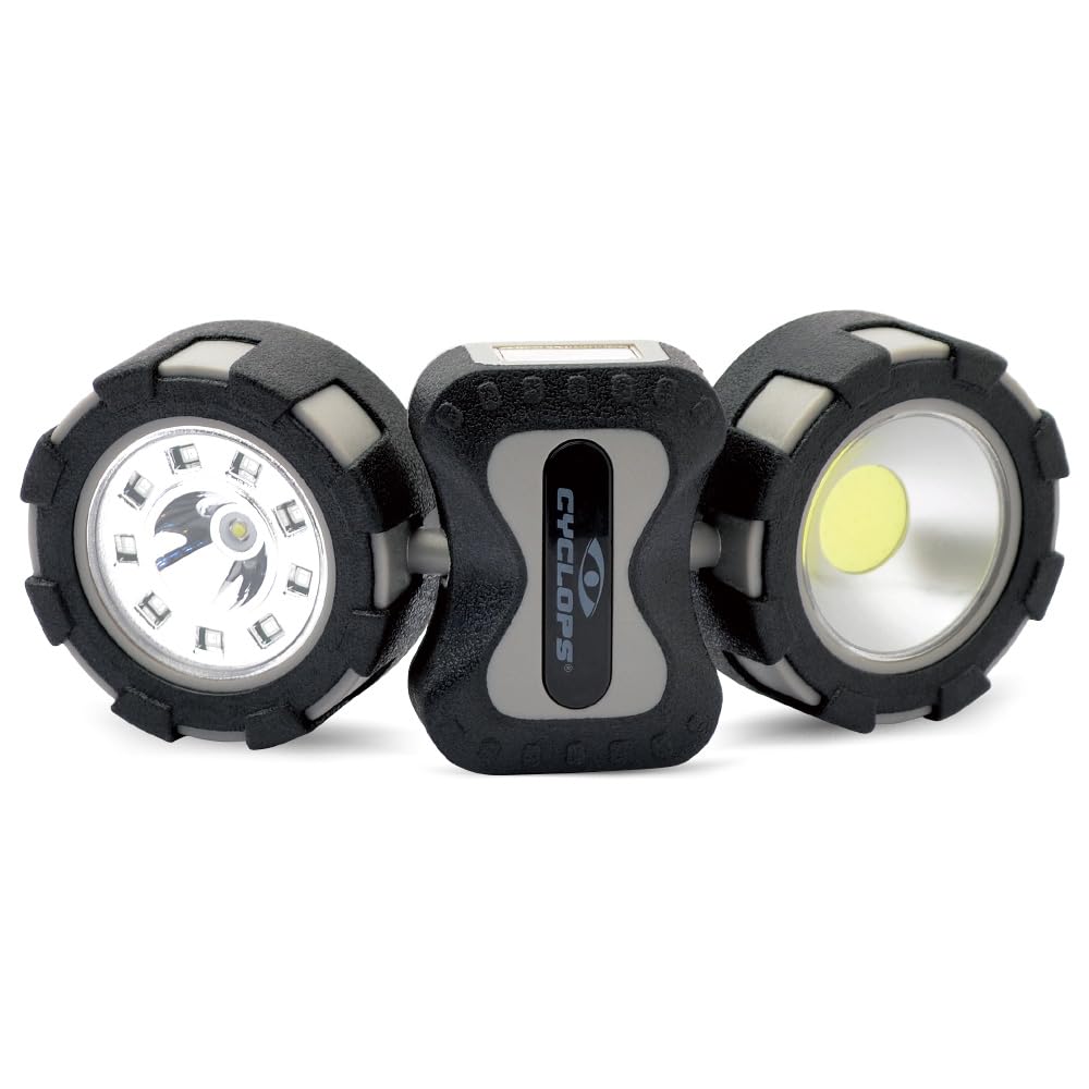 Dual Cob Cyclops Folding Utility Light with Magnets and Hanger | Powerful Multifunctional Adjustable Compact Portable Worklamp with Tri-Light