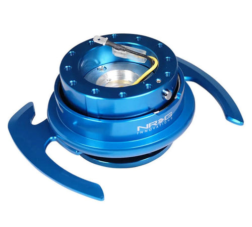 NRG Innovations GEN 4.0 NRG-SRK-700BL Steering Wheel Quick Release Kit Adapter, 6x70 and 6x74mm Bolt Patterns, Black Body/Blue Ring With Handles