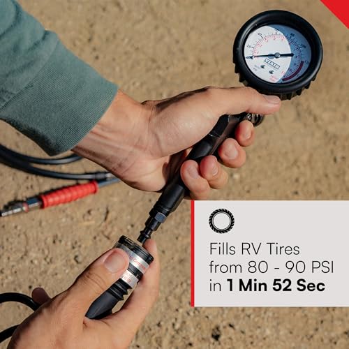 400P-RV EF VIAIR Enhanced Flow - 40144 12V Tire Inflator Portable Air Compressor with RV Inflation Gun, 90 Degree Chuck | 33% Duty Cycle @ 100 PSI, Max Pressure 150 PSI (SAE, Alligator Clips)