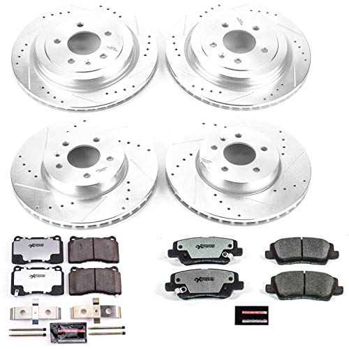 Power Stop K6390-26 Z26 Carbon Fiber Brake Pads Front and Rear with Drilled & Slotted Brake Rotors Kit For Cadillac ATS 2013-2015 [Model Specific]