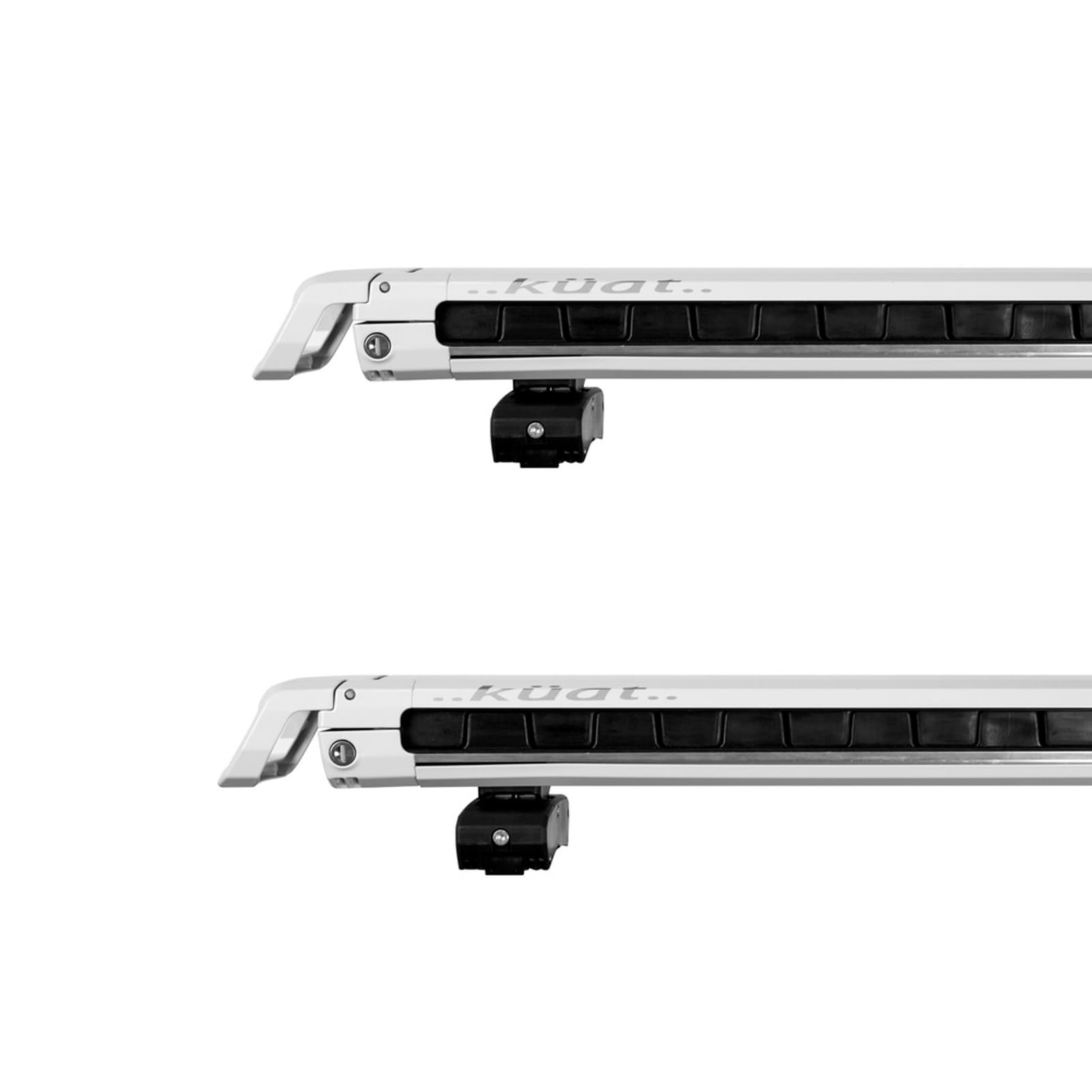 Grip 6 KUAT Durable Universal Car SUV Rooftop Crossbars Mounted Winter Sports Gear Hauling Transportation Slide-Out Locking Clamshell Rack, Fits 6 Skis/4 Snowboards - Pearl with Silver Anodize