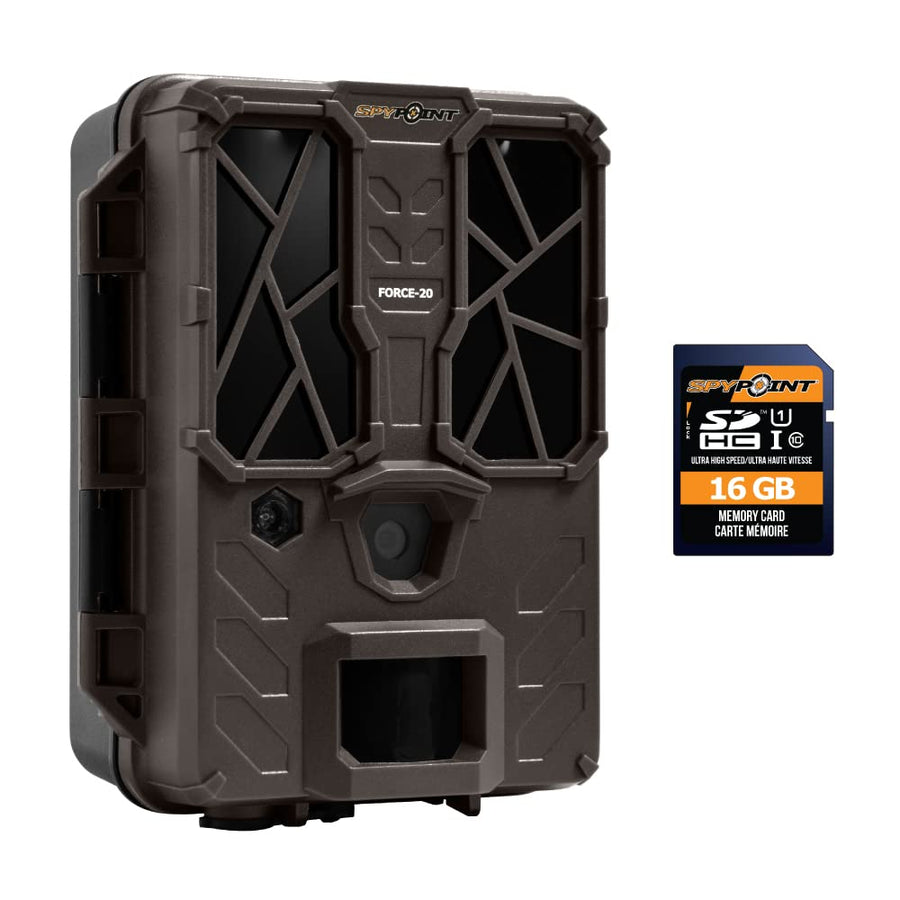 SPYPOINT Trail Camera FORCE-20 20MP HD Video w/ 48x High Power LEDs & Infrared Boost Tech for GREAT NIGHT IMAGE, 80' Flash Range, Low Glow Backlit Setup LCD Screen | NON-Cellular