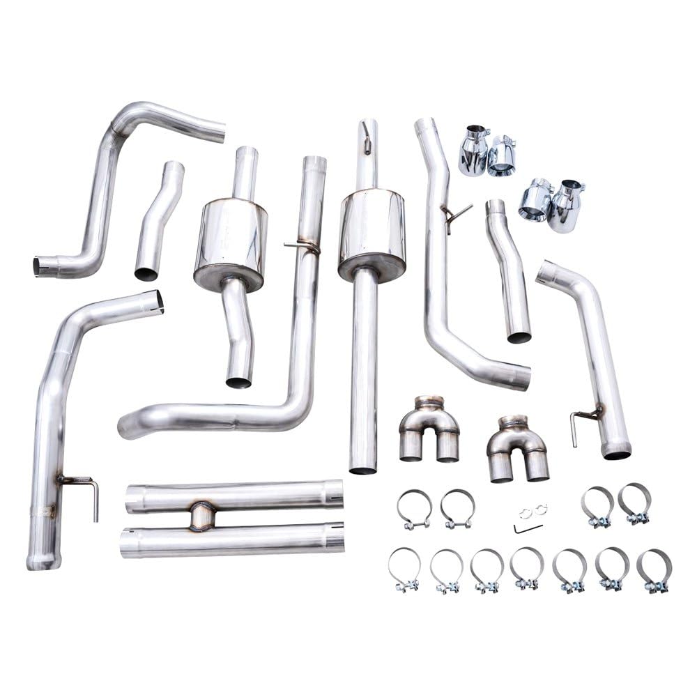 4th Gen AWE Tuning GM 1500 6.2L 0FG Catback Split Rear Exit (w/Bumper Cutouts) - Quad Chrome Tips - 3015-42203