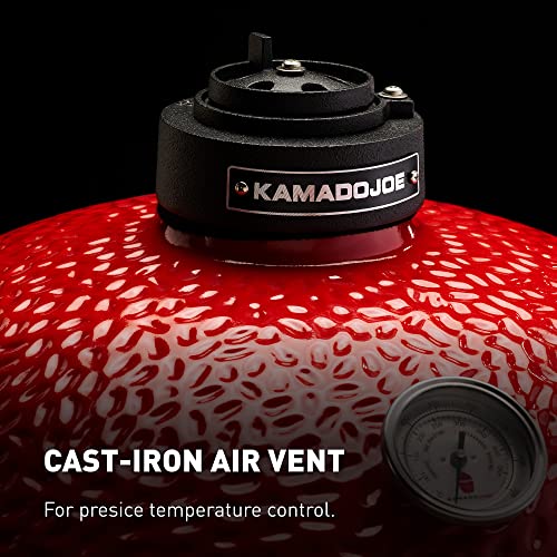 Joe Jr Kamado Joe 13.5-inch Portable Ceramic Charcoal Grill with Grill Stand, Stainless Steel Cooking Grate, Heat Deflectors and Ash Tool in Red, Model KJ13RH