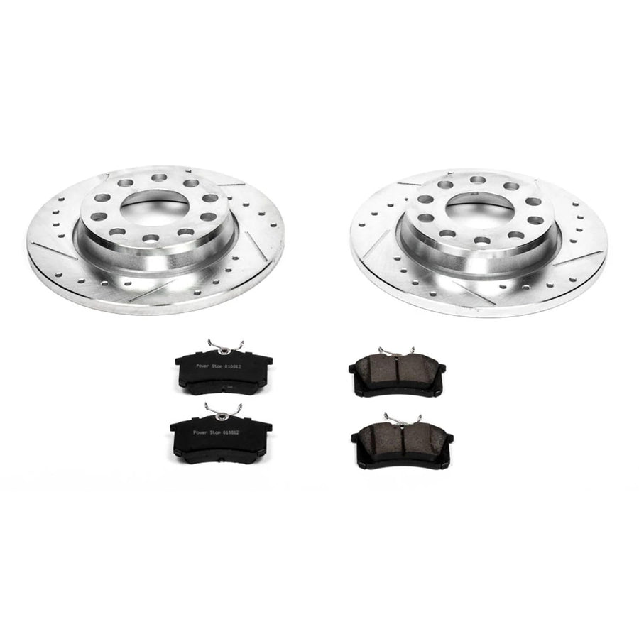 Power Stop K3109 Rear Brake Pads Z23 Carbon Fiber with Drilled & Slotted Brake Rotors Kit For Audi A4 2002-2006, Audi A4 Quattro 2002-2006 [Model Specific]