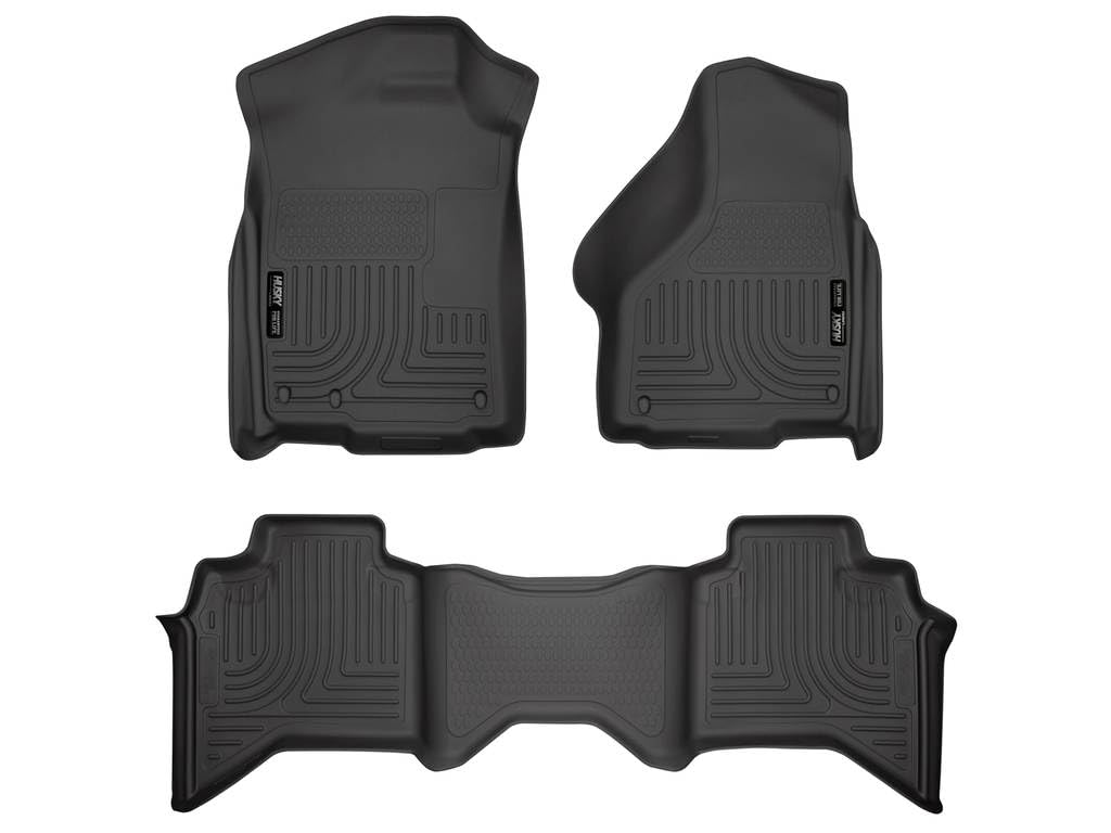 Husky Liners Floor Mats Weatherbeater | Fits 2002 - 2008 Ram 1500 Crew Cab; 2003 - 2009 Ram 2500/3500 Crew Cab | Front & 2nd Row, 3-pc Black - 98031