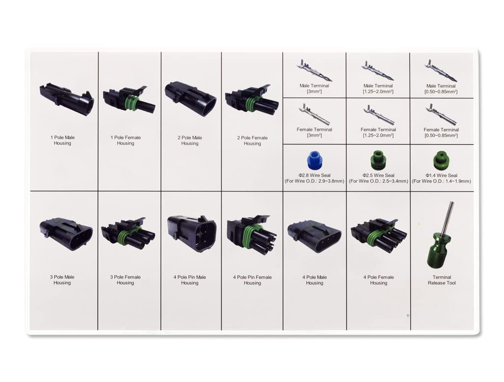 Weather Pack Connector Kit PerTronix for 24-10 AWG Wire, Includes Release Tool, 209 Pcs