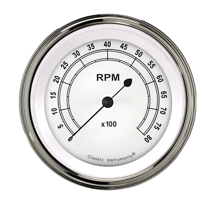 Classic Instruments 3In CW80SLC Classic White Tachometer 8000 RPM