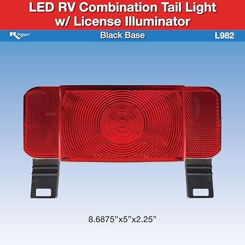LED RV Designer L982 Combination Tail Light with License Illuminator, Black Base, DOT‑Compliant